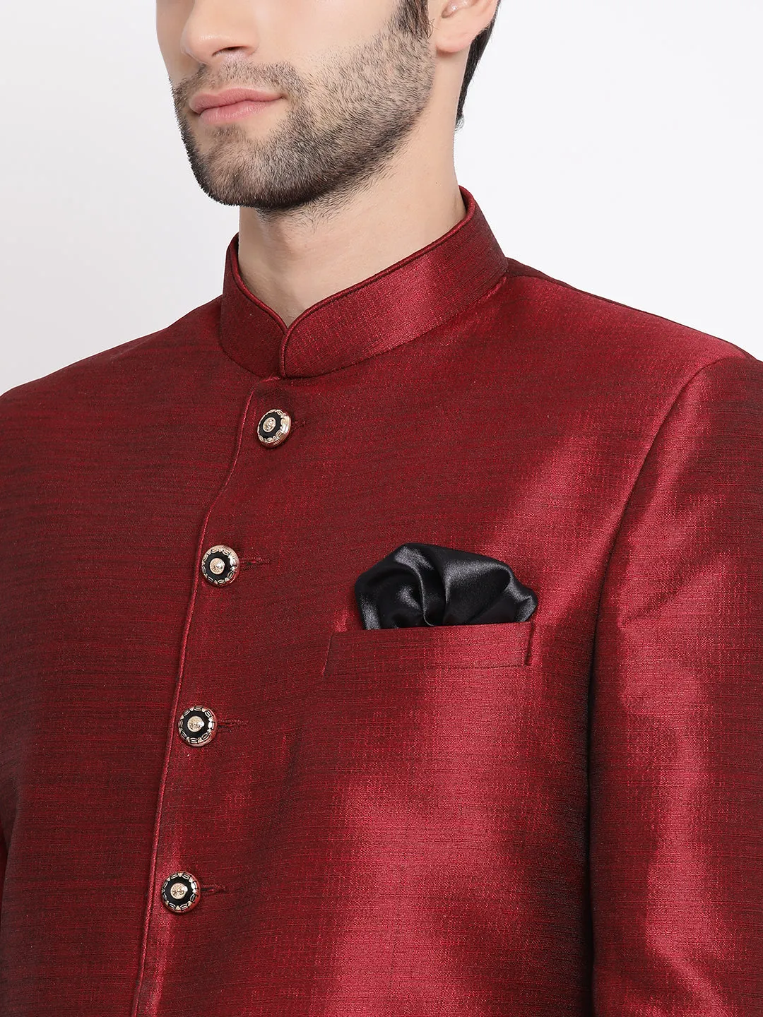 VASTRAMAY Men's Maroon Silk Blend Jodhpuri