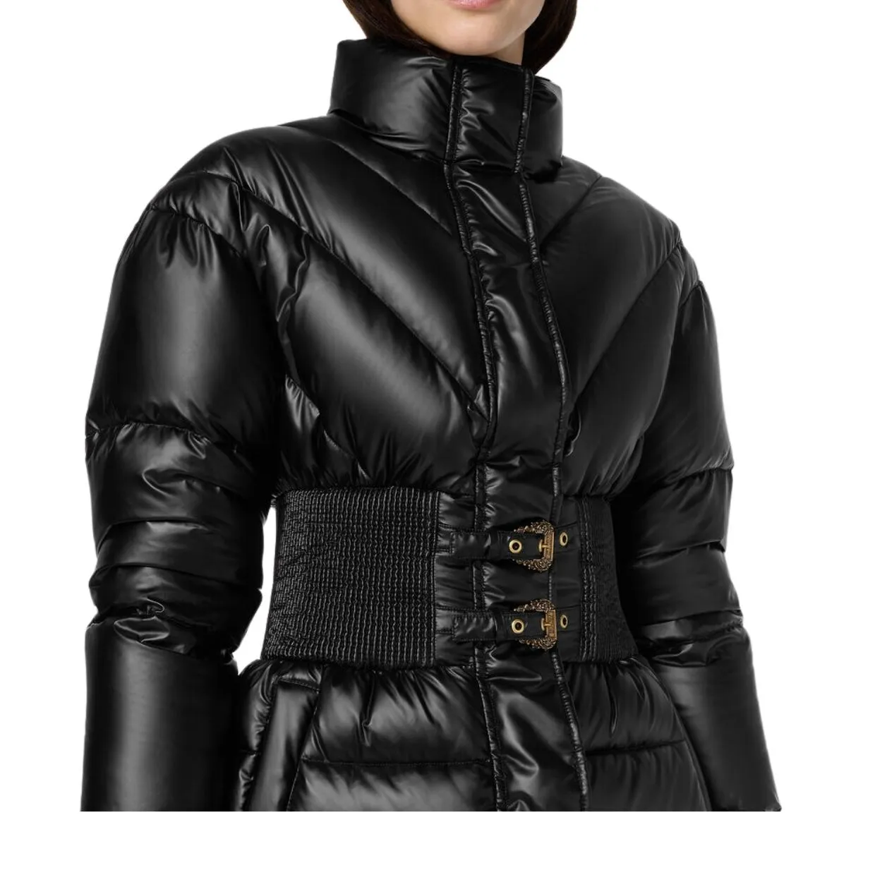 Versace Jeans Couture Baroque Buckle Black Puffer Jacket