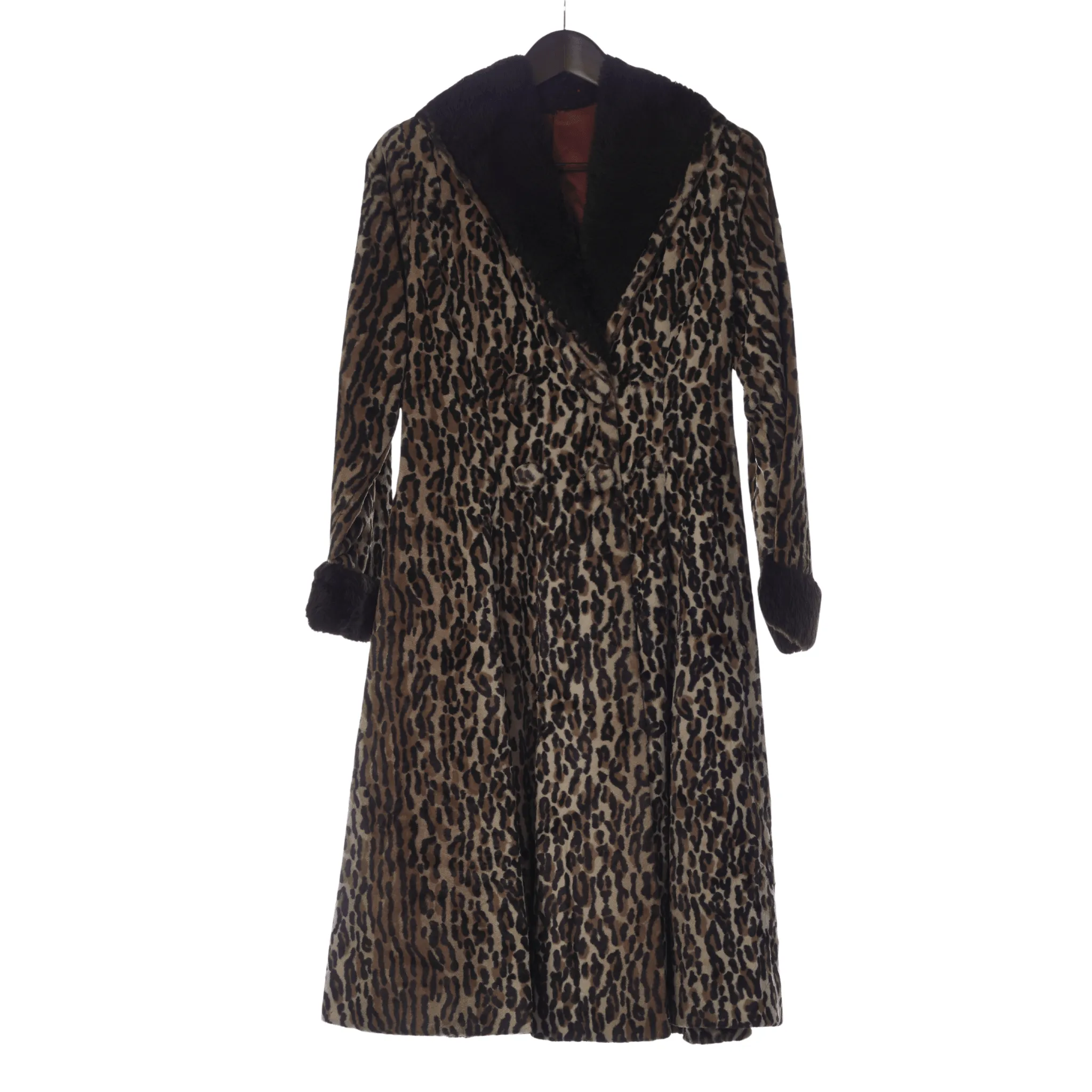 Vintage Faux Fur Leopard Print Long Sleeved Coat UK Size 8.