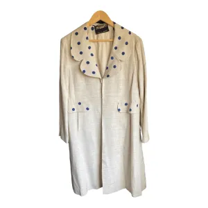 Vintage Jancourt Cream And Navy Long Sleeved Coat UK Size 14