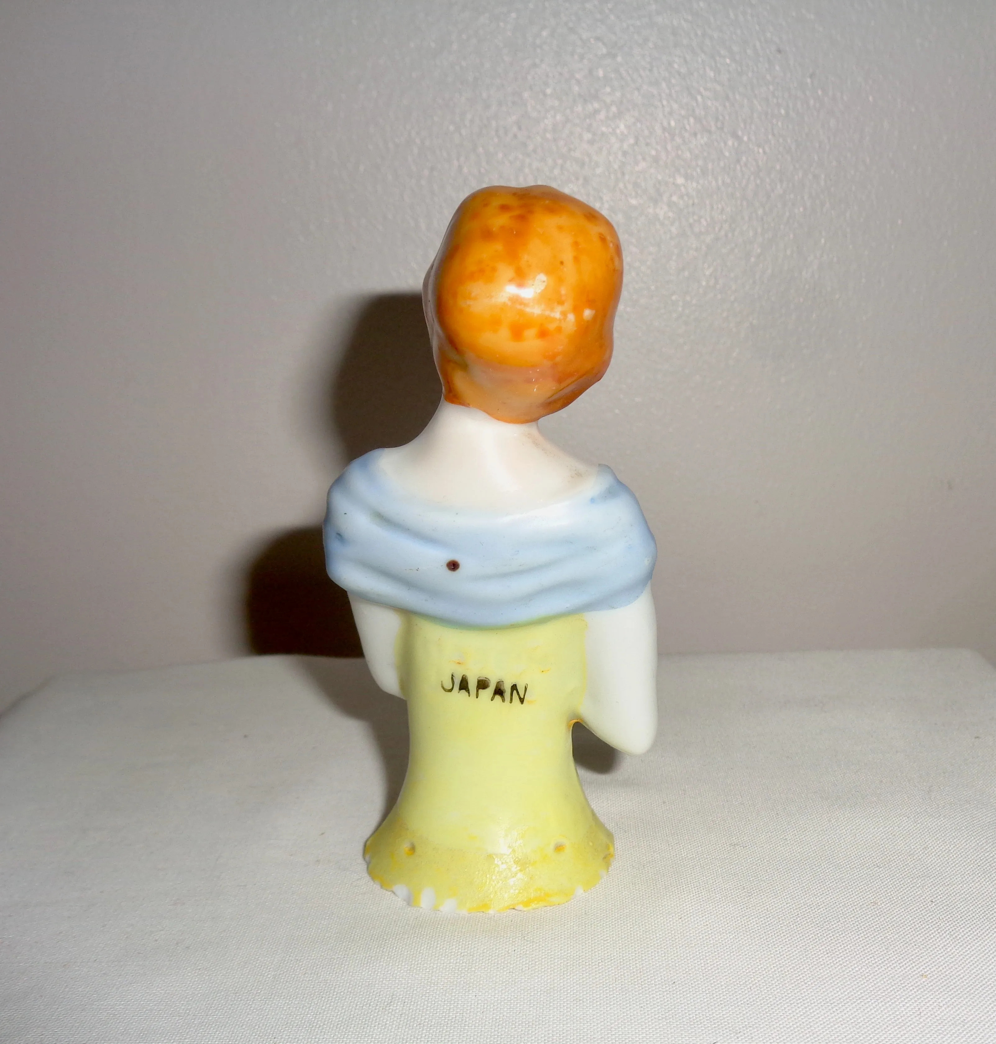 Vintage Japanese Half doll China Pin Cushion Lady (Yellow dress)