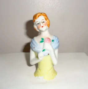 Vintage Japanese Half doll China Pin Cushion Lady (Yellow dress)