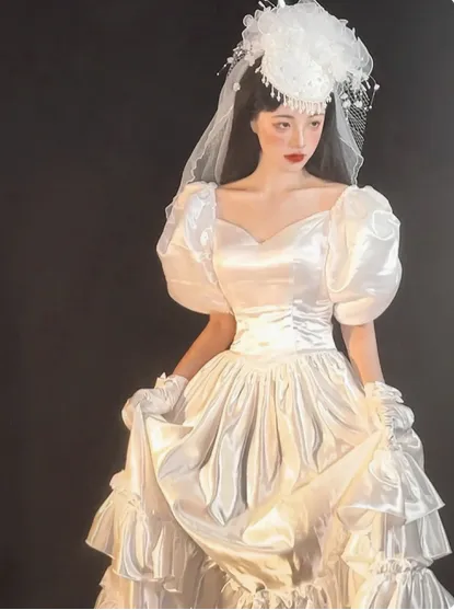 Vintage Remake Puff Sleeves Wedding Gown Dress