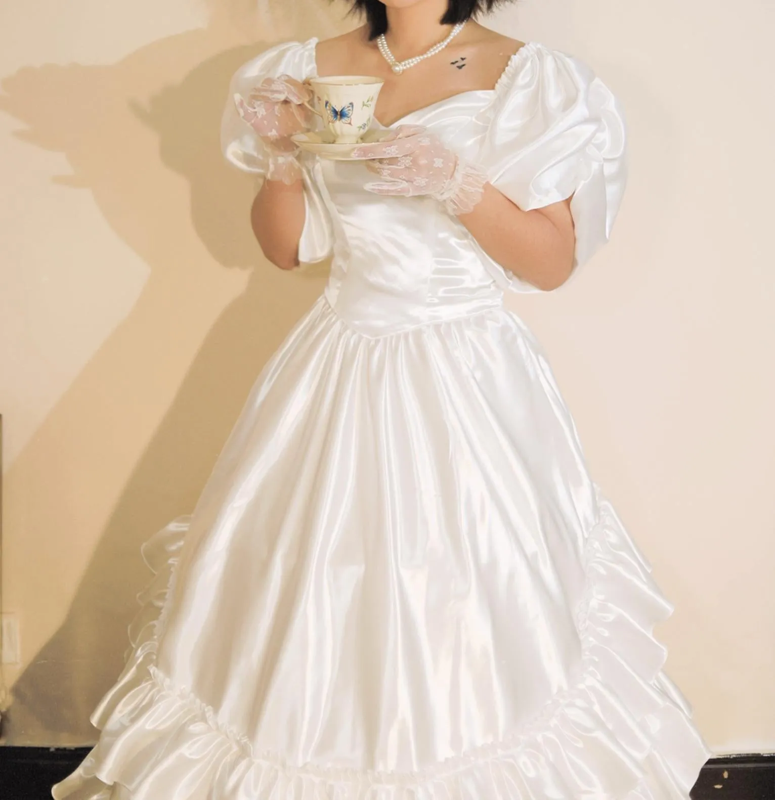 Vintage Remake Puff Sleeves Wedding Gown Dress