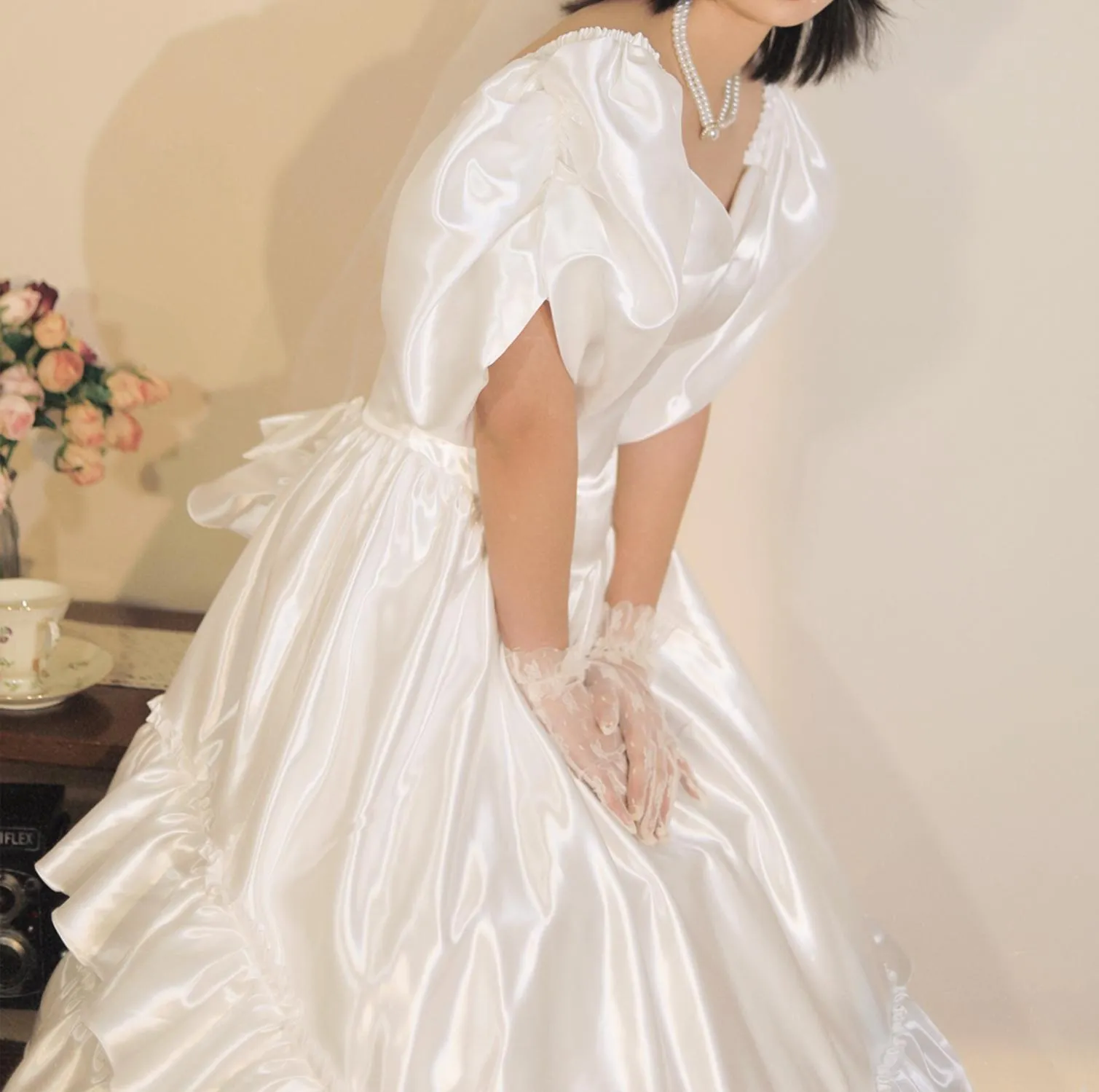 Vintage Remake Puff Sleeves Wedding Gown Dress