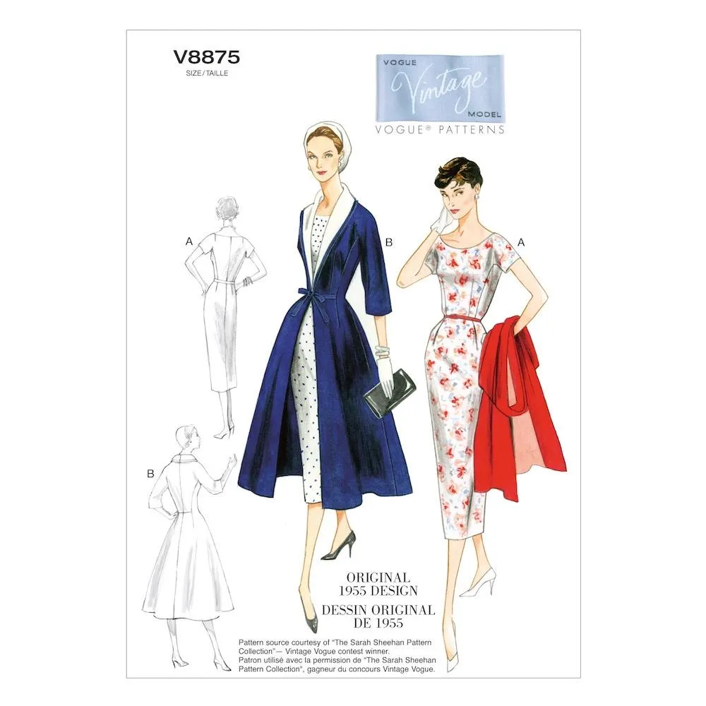 Vogue Pattern V8875 Misses' Dress, Belt, Coat and Detachable Collar