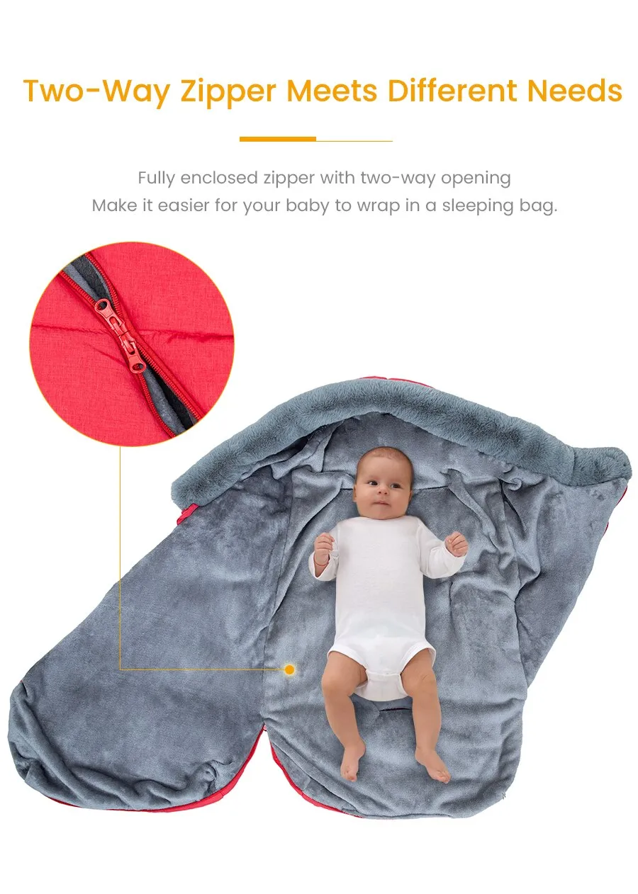 Winter Sleeping Bags Envelope Newborn Baby Stroller Sleepsack Hooded