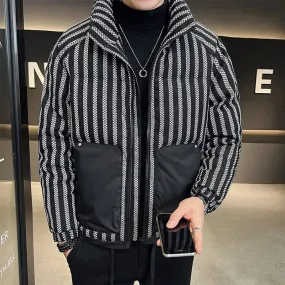 Winter Zipper Down Coat Jacket for Men with Vertical Stripe and Pockets Detailing