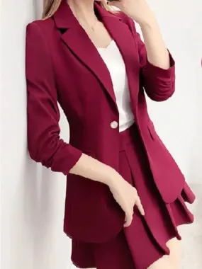 Wjczt Spring Autumn Red Suit Dress Fashion Temperament Small Suit Coat Pleated Skirt 2-piece Set Formal Skirt Suits for Women Dress