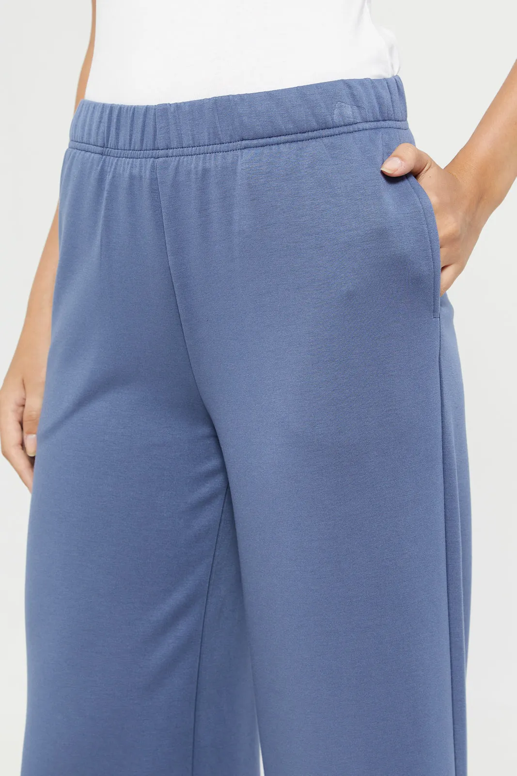 Women Blue Wide Leg Active Pants