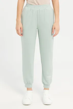 Women Mint Active Joggers With Placement Print