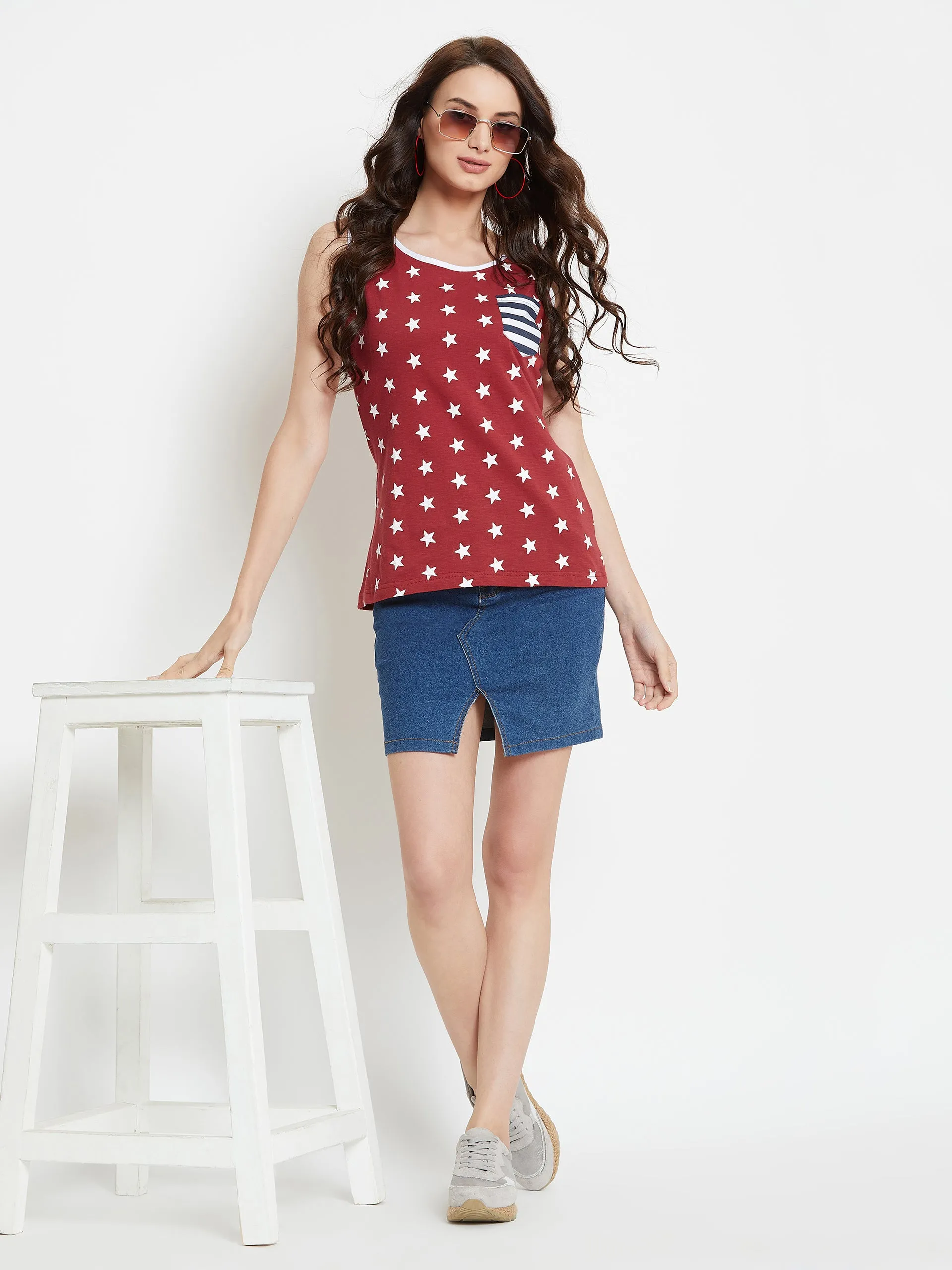 Women Red Printed Casual Printed Top