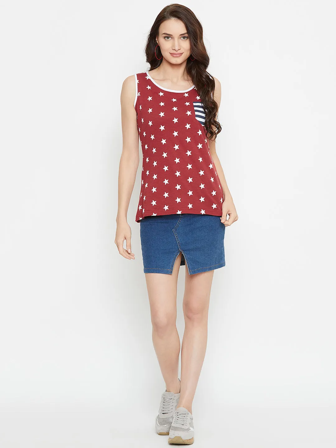 Women Red Printed Casual Printed Top