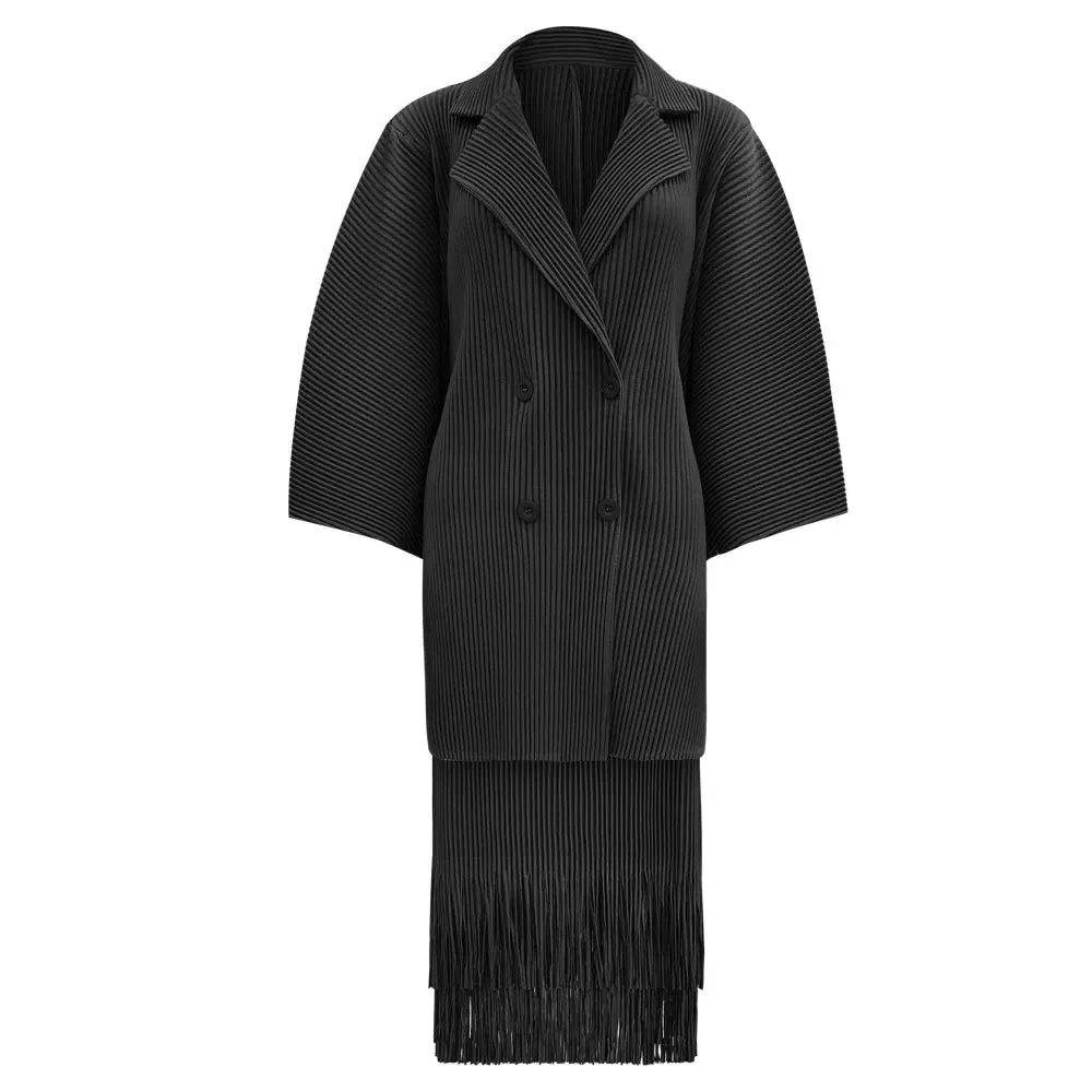 Women's 2 Piece Oversized Pleated Coat & Skirt Set