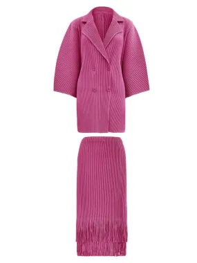 Women's 2 Piece Oversized Pleated Coat & Skirt Set