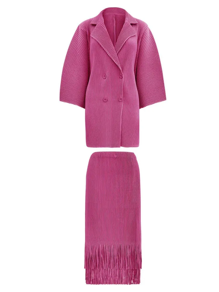 Women's 2 Piece Oversized Pleated Coat & Skirt Set