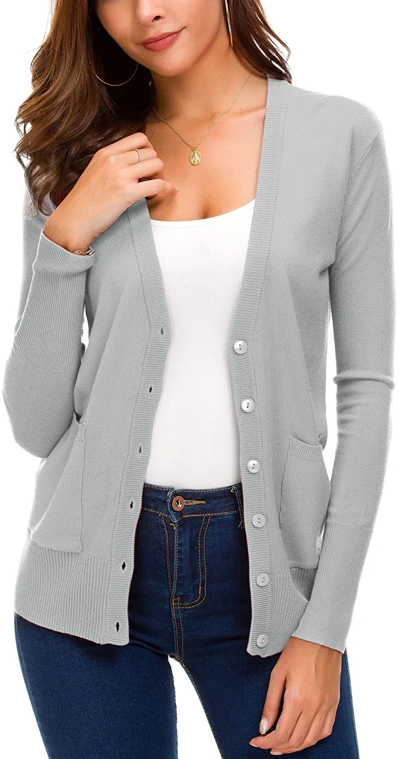 Women's Front Cardigan Button Down Knitted Sweater Coat with Pockets