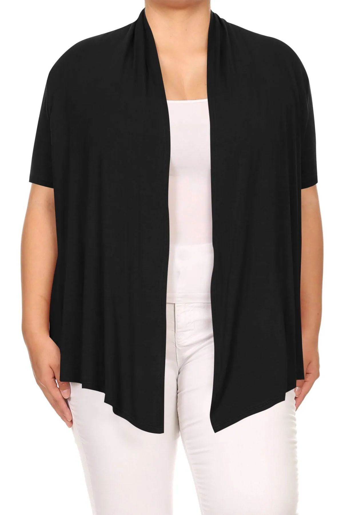 Women's Plus Size Casual Short Sleeve Loose Fit Solid Draped Open Cardigan (Pack of 2)