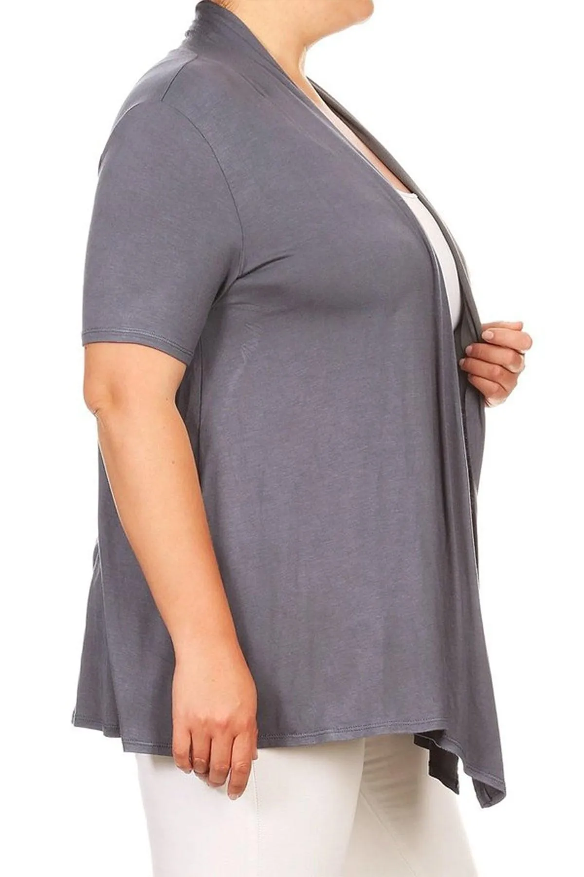 Women's Plus Size Casual Short Sleeve Loose Fit Solid Draped Open Cardigan (Pack of 2)