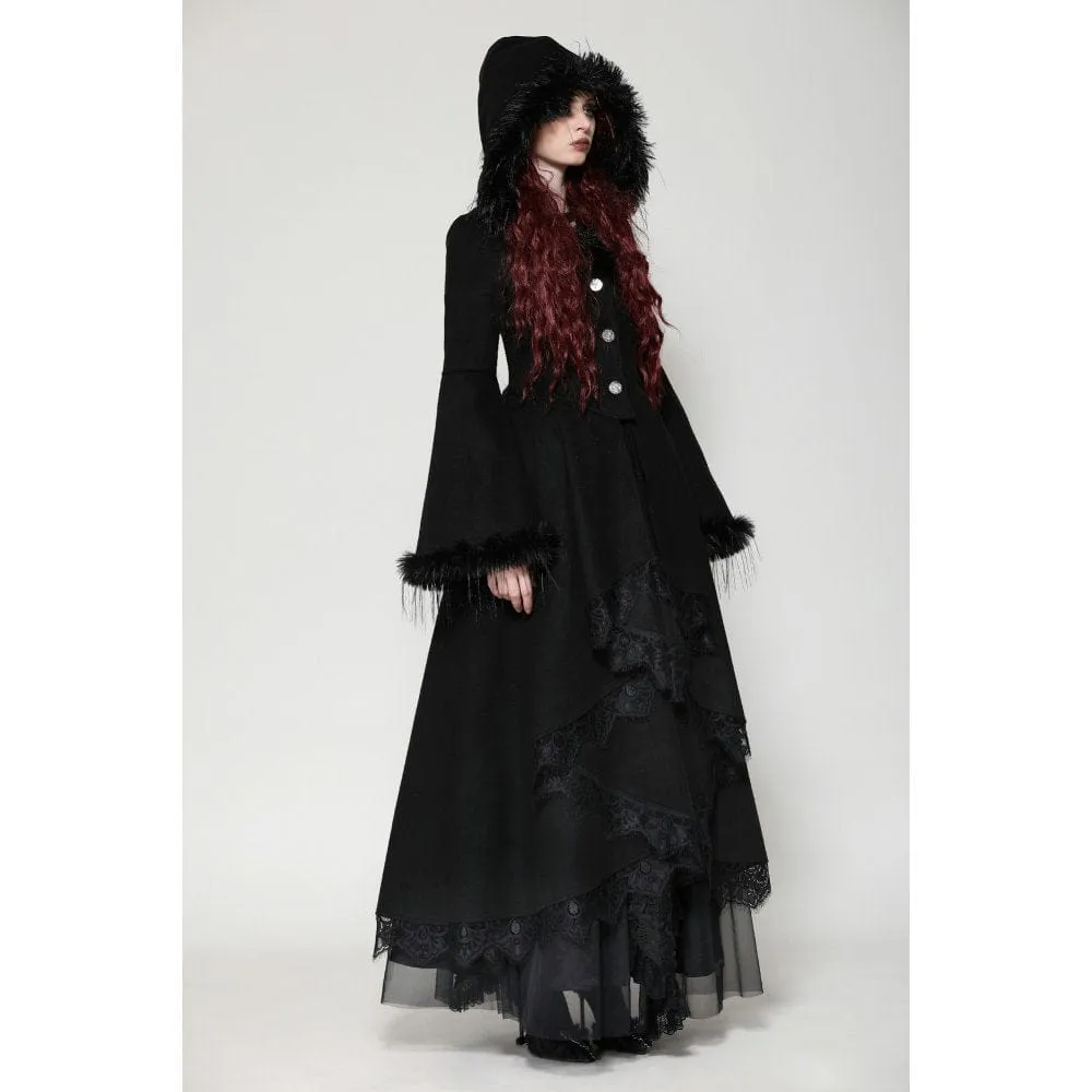 Women's Romantic Gothic Lace Button Coat with Hood