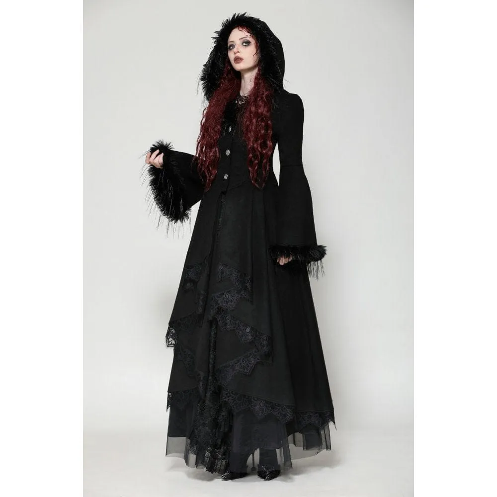 Women's Romantic Gothic Lace Button Coat with Hood