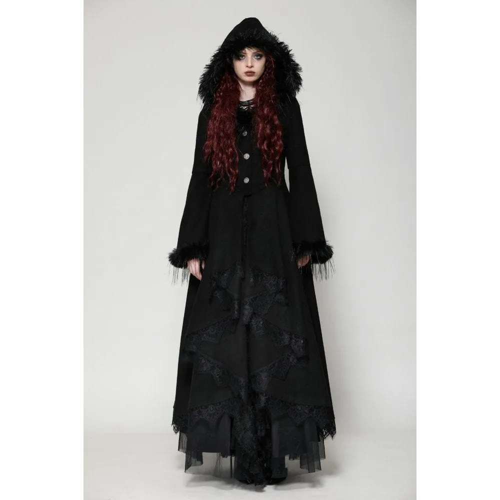 Women's Romantic Gothic Lace Button Coat with Hood