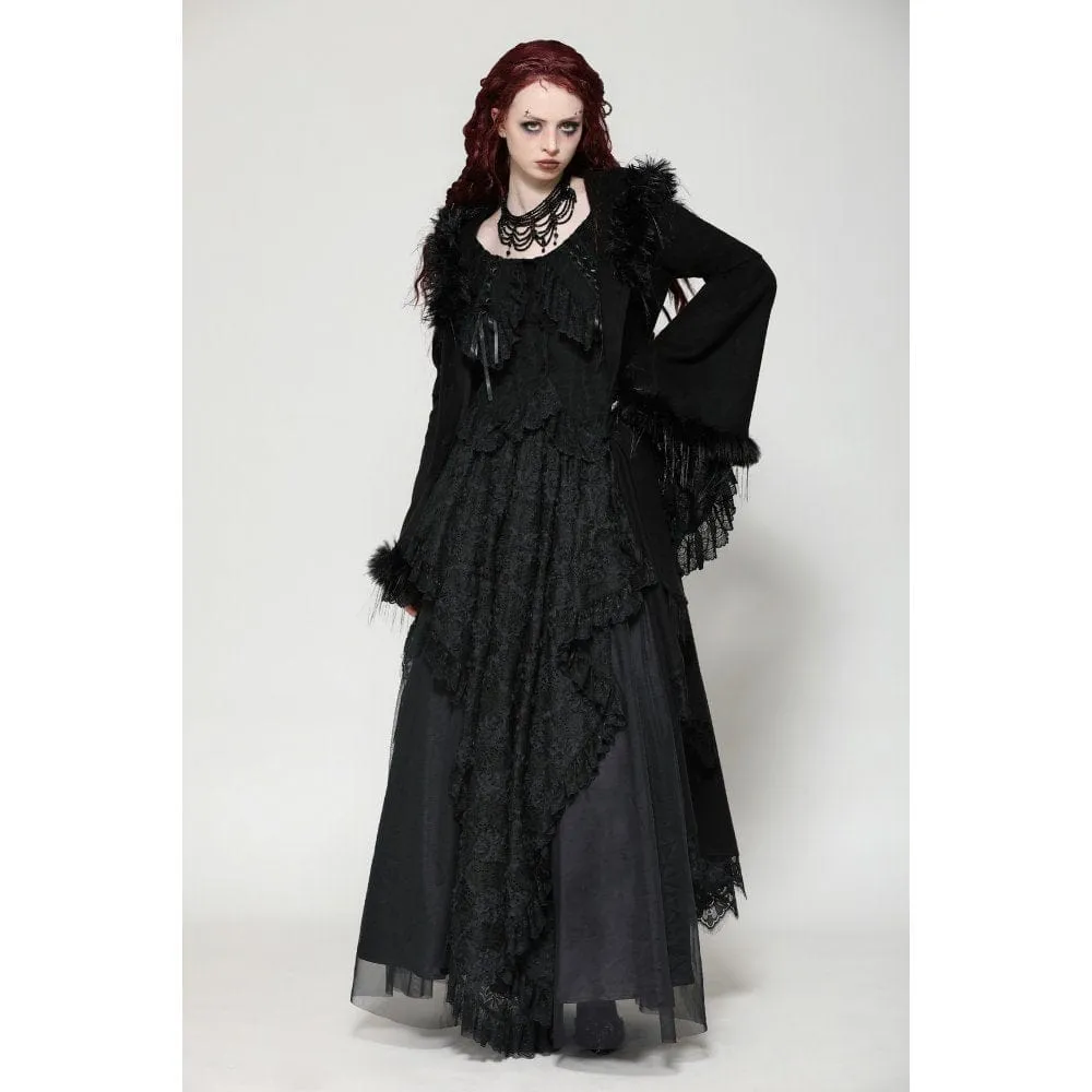 Women's Romantic Gothic Lace Button Coat with Hood