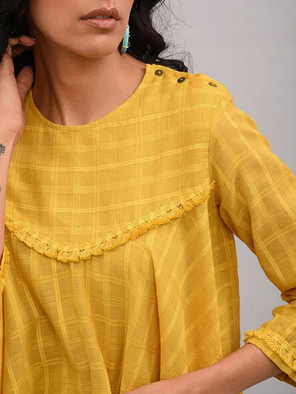 Yellow Asymmetrical Cotton Top with Tassels